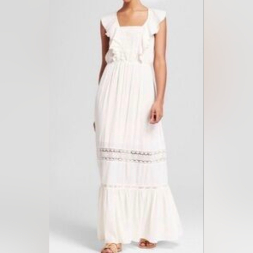 Mossimo Maxi Dress Layered Ruffle Prairie M NWT